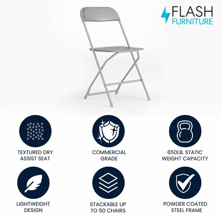 Flash Furniture Folding Chair - Grey Plastic - Event Chair LE-L-3-GREY-GG